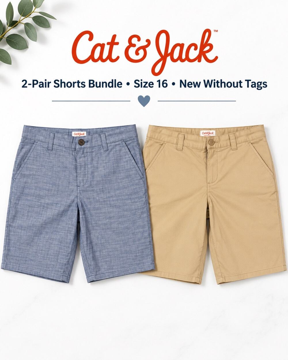 Cat & Jack Boys Size 16 Bermuda Chino Shorts 2-Pair Bundle Tan Blue NWOT